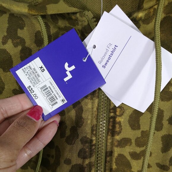 Joy Lab Relaxed Fit Sweatshirt Hoodie Full Zip Size XS Green Army Cheetah Print - Picture 6 of 7